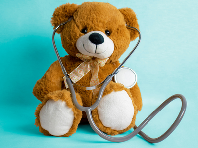 teddy bear with stethoscope.