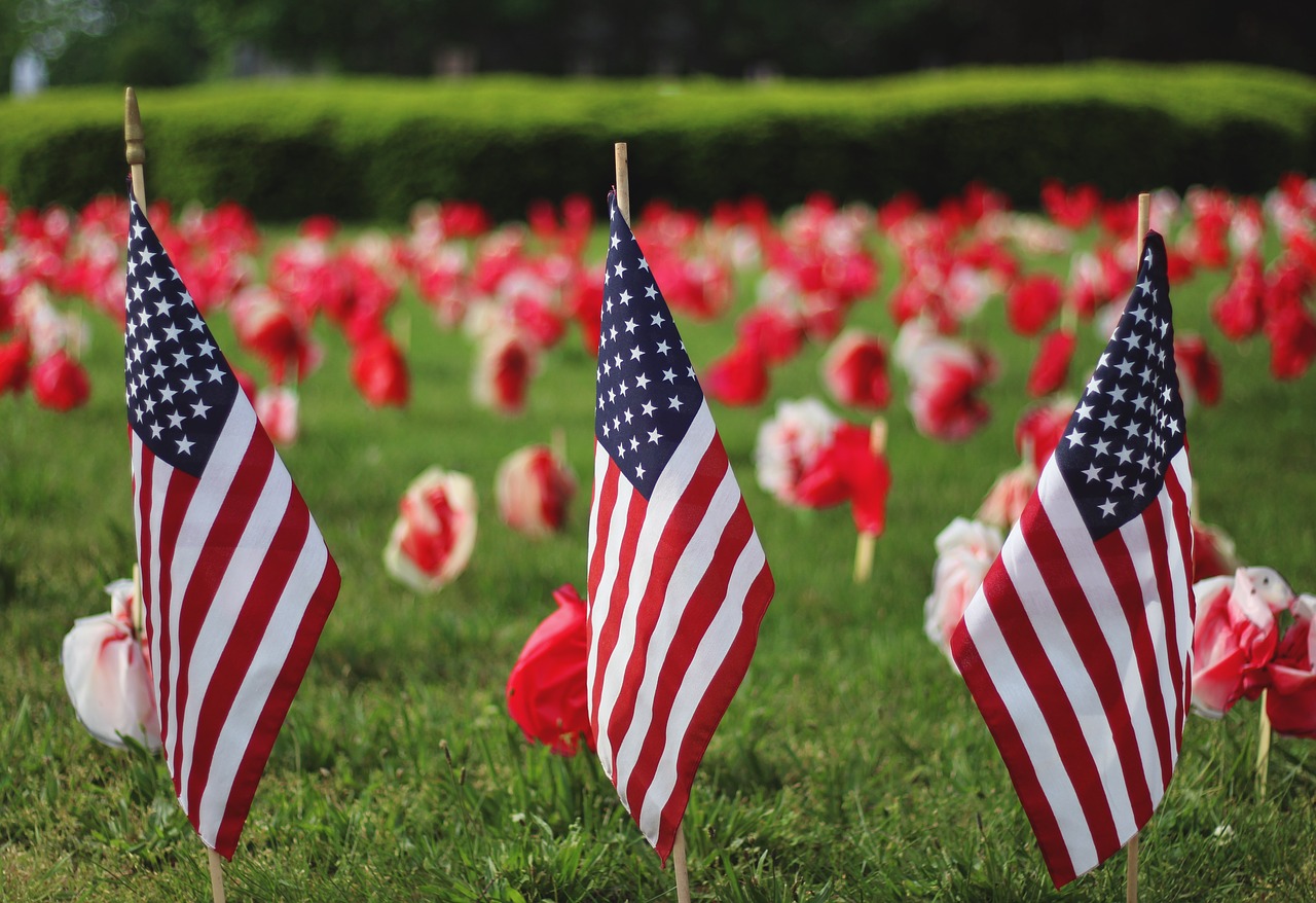 American flags outside