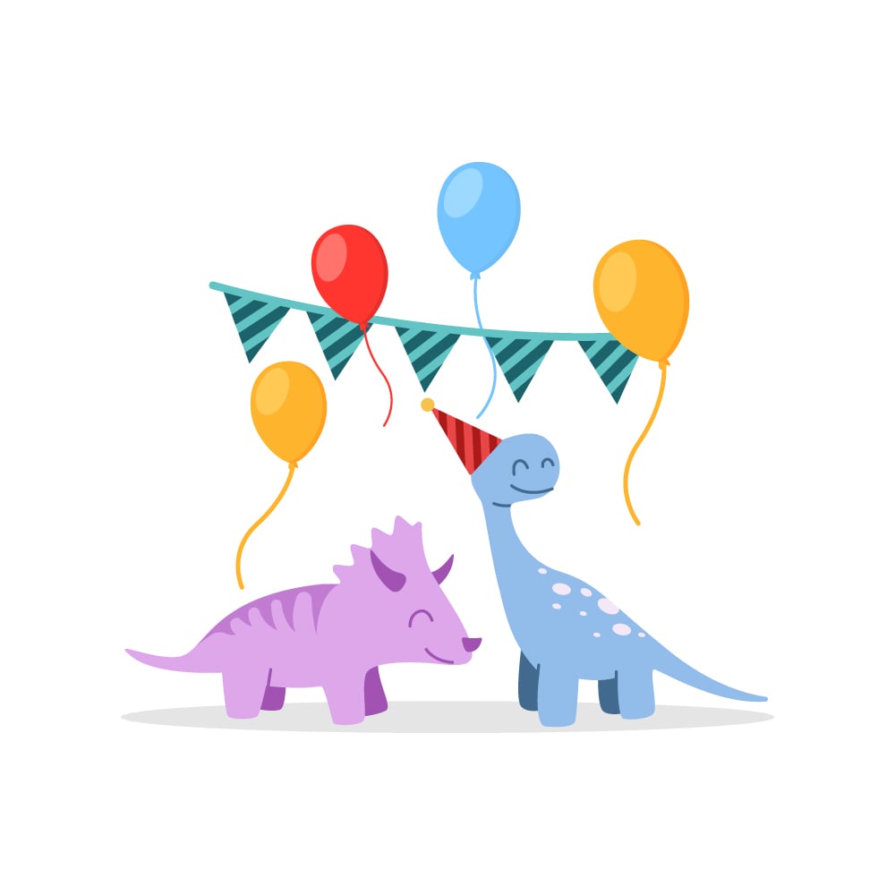 illustrated rhino and dinosaur party