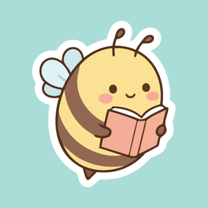 a bee holding a book.