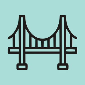 an outline of a bridge.