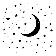 a crescent moon and stars.