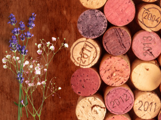 flowers and wine corks