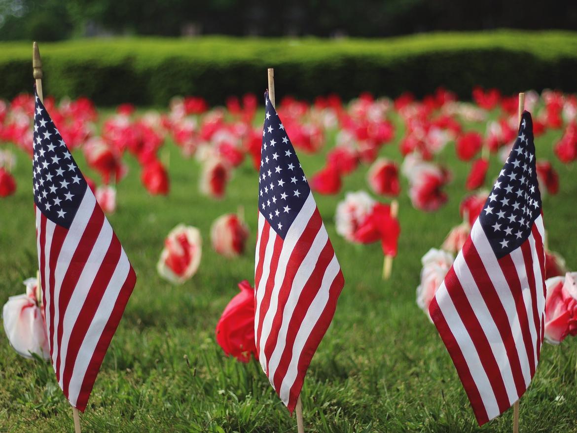 American flags outside