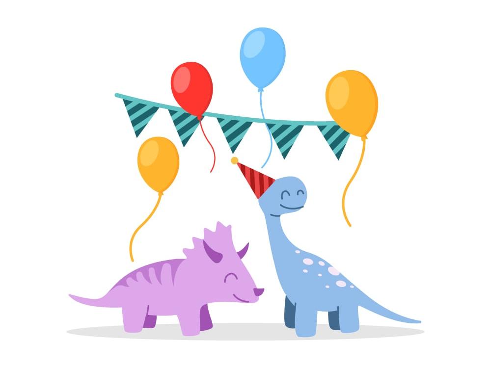 illustrated rhino and dinosaur party